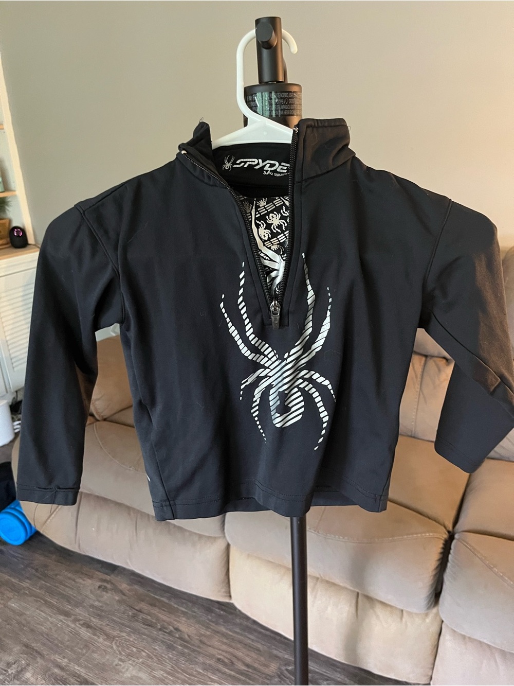 Spyder Black Kids Half-Zip Hoodie with White Spider Graphic
